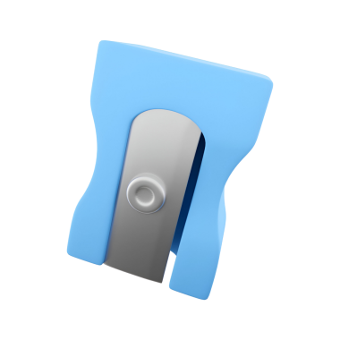 Kolay kullanım ve verimli keskinleştirme için tasarlanmış mavi ve gümüş bir kalem açacağı..