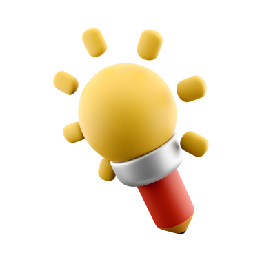 Renkli bir sapı olan, fikirleri ve yaratıcılığı sembolize eden bir ampulün oyuncu bir çizimi.