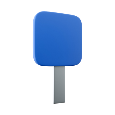 Gümüş direkli basit bir mavi dikdörtgen tabela, genellikle bilgi vermek veya işaret etmek için kullanılır..