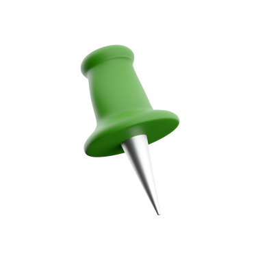 Sivri uçlu yeşil bir raptiye, genellikle tahtalara notlar veya kağıtlar tutturmak için kullanılır..