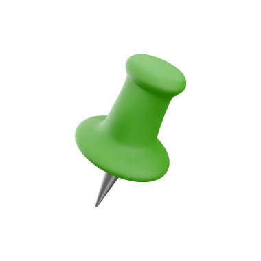 Bir tahta ya da yüzeye notlar ya da kağıtlar eklemek için kullanılan yeşil bir ataç iğnesi.