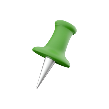 Sivri uçlu yeşil bir raptiye, genellikle tahtalara notlar veya kağıtlar tutturmak için kullanılır..