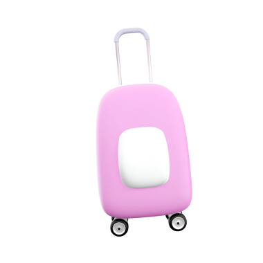 Seyahat kolaylığı için tasarlanmış beyaz panelli şirin pembe bir bavul..
