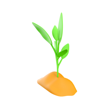 Turuncu toprak yığınından büyüyen küçük yeşil bir bitki büyümeyi ve doğayı sembolize ediyor..
