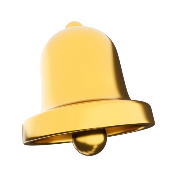 Parlak altın bir çan, genellikle uyarı sembolü ya da dekoratif element olarak kullanılır..