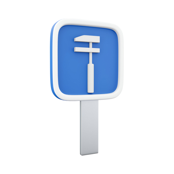 Bir aracı temsil eden bir simge, muhtemelen inşaat veya bakım ile ilgili, mavi arkaplana karşı ayarlanır.