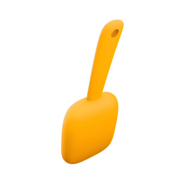 Pişirme ve pişirme için tasarlanmış parlak sarı bir spatula..