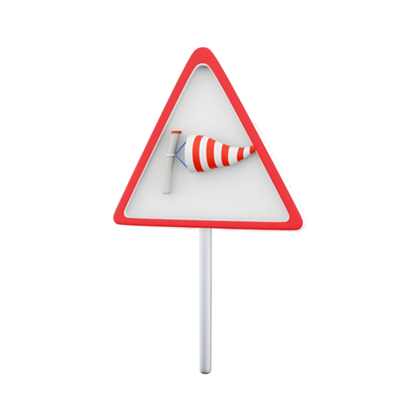 Sürücüler için rüzgar koşullarını gösteren rüzgârlık içeren üçgen bir uyarı işareti..