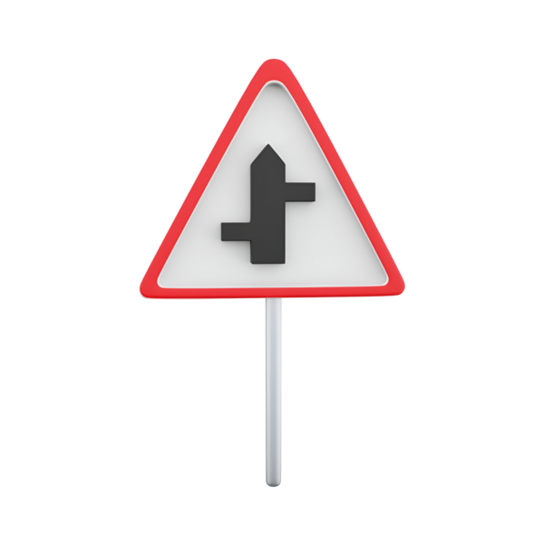 Potansiyel tehlike veya inşaat alanını gösteren üçgen yol işareti.