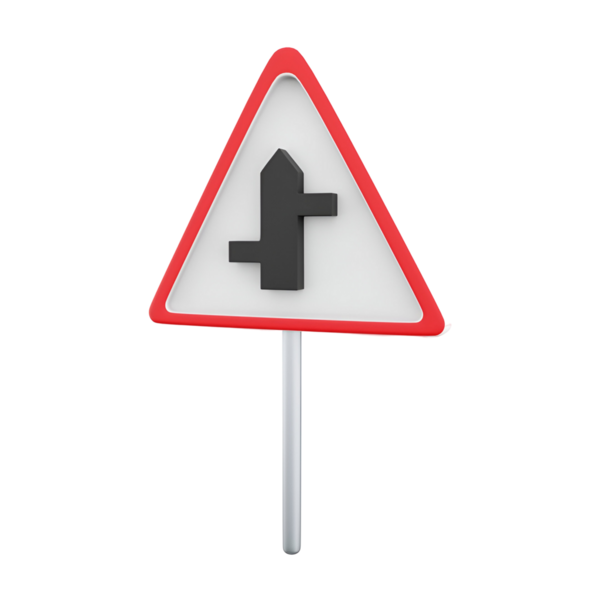 İleride trafik güvenliği ve seyrüsefer için tasarlanmış bir kavşağı veya kavşağı gösteren üçgen bir yol işareti.