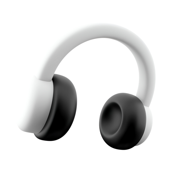 Müzik ya da ses içeriğini dinlemek için ideal siyah-beyaz renk şemasını içeren minimalist bir kulaklık tasarımı.