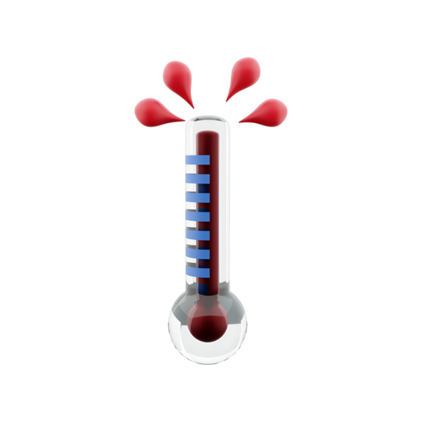 Kırmızı sıvıyla dolu bir termometre, mavi işaretli sıcaklık seviyelerini gösteriyor..