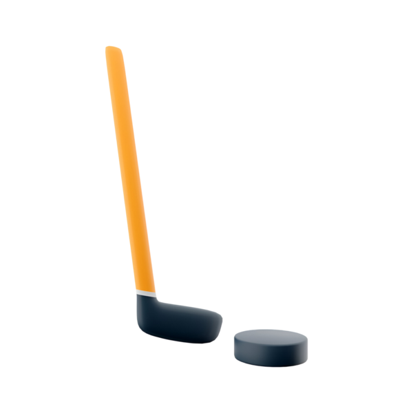 Hokey sopası ve diskinin bir çizimi, hokey sporunu temsil ediyor..