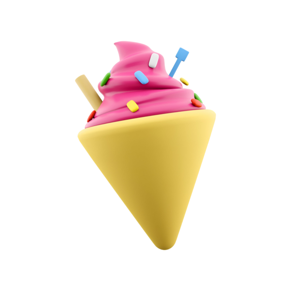 Renkli bir dondurma külahı. Üstünde pembe dondurma ve şekerleme var. Tatlı bir ikram için mükemmel..