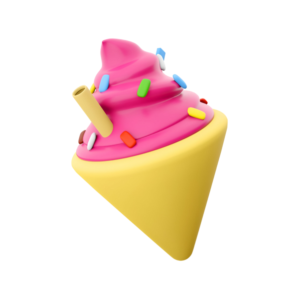 Renkli bir dondurma külahı pembe kıvrımlı ve serpilmiş, tatlı bir ikram için mükemmel..