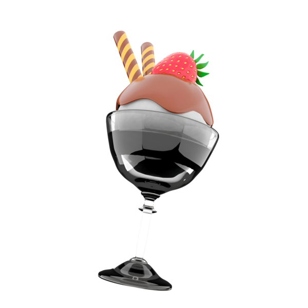 Çikolata soslu, dondurmalı, çilekli ve dekoratif pipetli lezzetli bir tatlı..