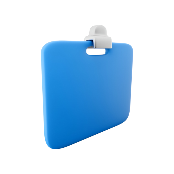 Kağıtları ve belgeleri güvenli bir şekilde tutmak için tasarlanmış beyaz klipsli mavi bir pano..