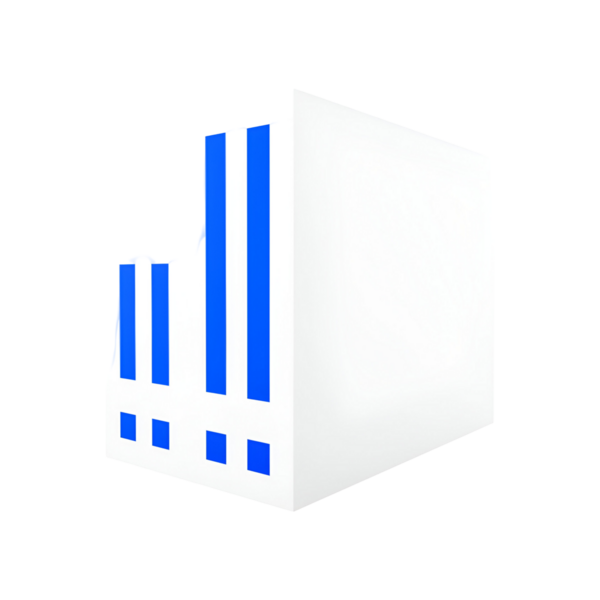 Beyaz yüzeyinde mavi çizgileri olan stilize bir bina, modern bir mimari tasarımı akla getiriyor..