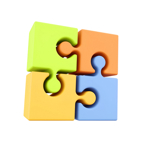 Problem çözme ve yaratıcılığı gösteren bulmaca parçalarının renkli bir düzeni.