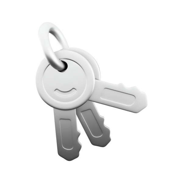 Bir anahtarlıktaki üç gümüş anahtar, güvenliği ve erişimi simgeliyor..