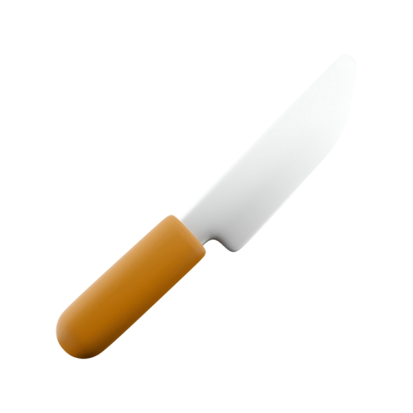 Pürüzsüz bir bıçak ve kahverengi saplı bir mutfak bıçağı, kesim ve yemek hazırlamak için tasarlanmış..