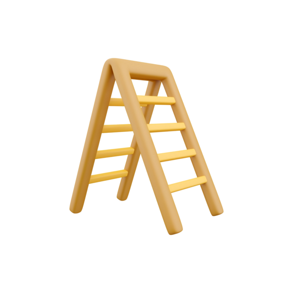 Tırmanmak için tasarlanmış tahta bir merdiven, dört basamaklı ve basit bir A-çerçeve yapısı var..
