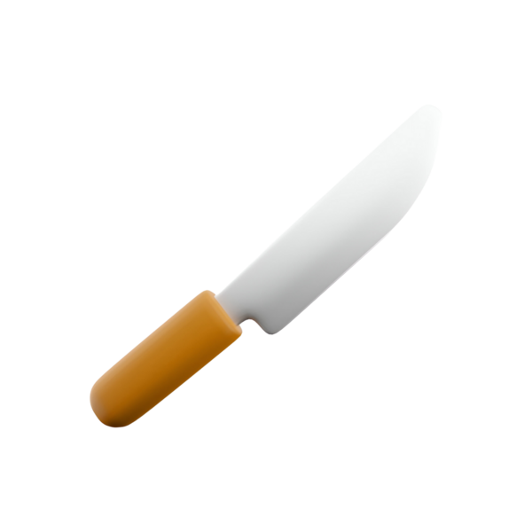 Basit bir mutfak bıçağı, pürüzsüz bir bıçak ve kahverengi bir sapı var. Yemek kesmek ve hazırlamak için ideal..