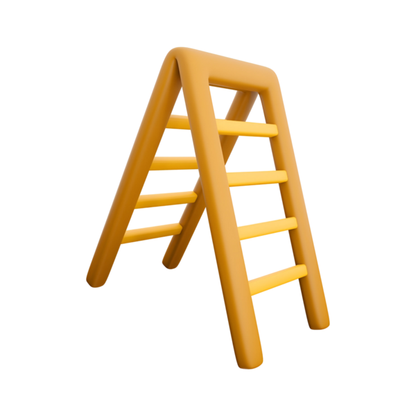 Dört basamaklı basit sarı bir merdiven. Yükselmek ya da tırmanmak için tasarlanmış..