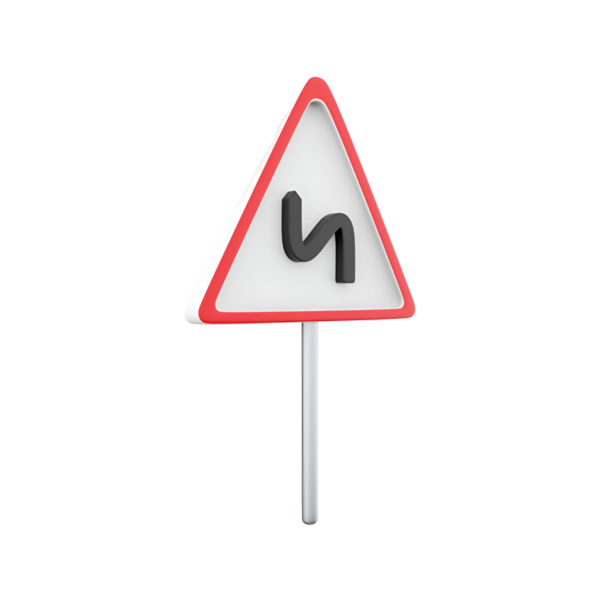 İleride sürücü farkındalığı ve güvenliği için tasarlanmış bir yol eğrisini gösteren üçgen bir trafik işareti.