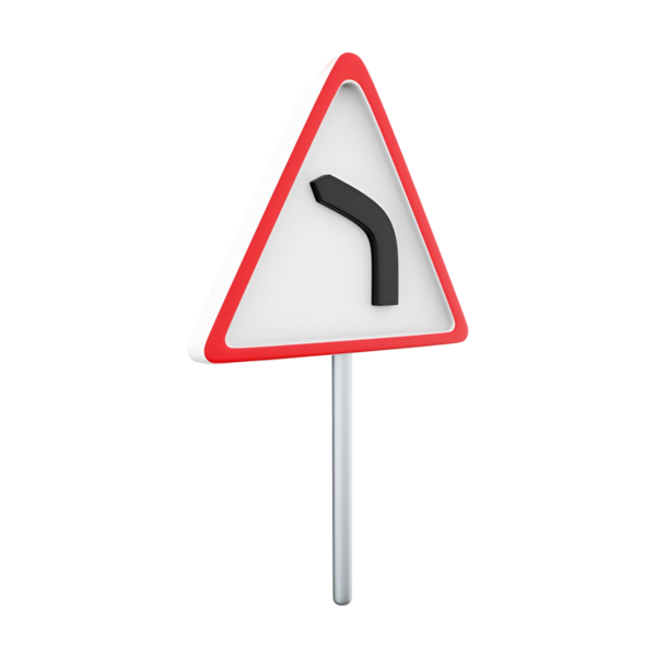 Yoldaki sol kavisi gösteren bir uyarı işareti. Sürücüleri güvenli navigasyon için uyarmak üzere tasarlanmış..