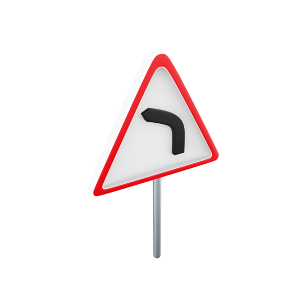 Sürücüler için sol eğriyi gösteren üçgen bir yol işareti.