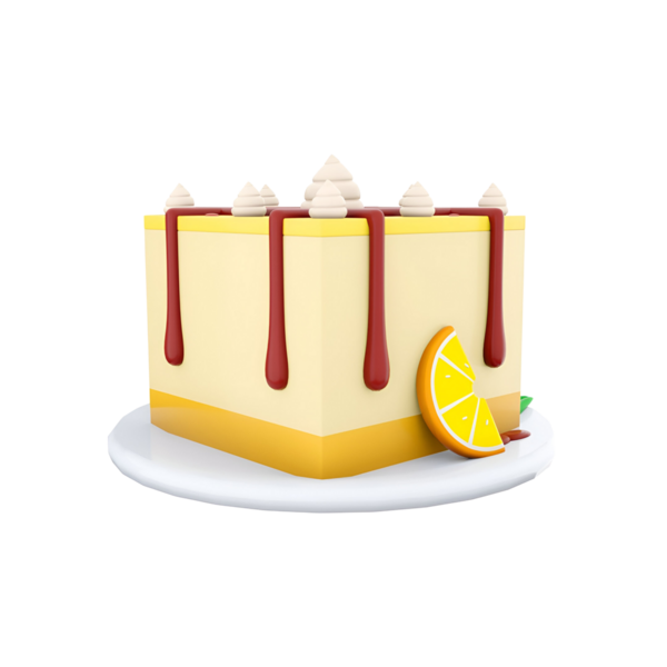 Krema ve bir dilim portakallı renkli bir tatlı pastası. Kutlamalar ve tatlı ikramları için mükemmel.