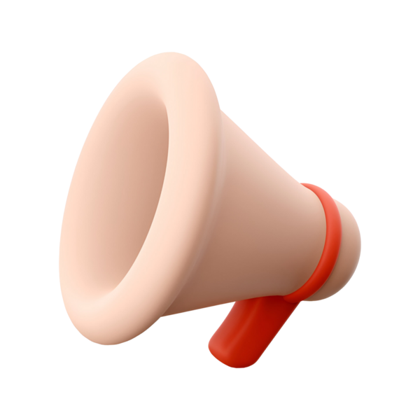 Bir megafonun basit bir çizimi, sıklıkla sesi yükseltmek ya da duyurular yapmak için kullanılır..