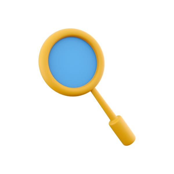 Mavi lens ve sarı saplı basit bir büyüteç çizimi, arama ve keşfi simgeliyor..