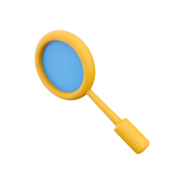 Mavi mercekli, sarı saplı renkli bir büyüteç. Keşif ve keşfi simgeliyor..