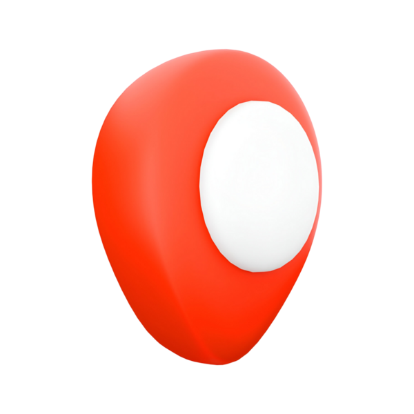 Bir tarafında beyaz dairesel bir alan olan pürüzsüz, kırmızı, gözyaşı şeklinde bir nesne, modern bir tasarım ya da simge olduğunu gösteriyor..