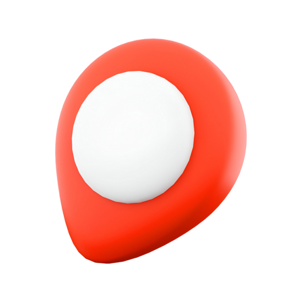 Beyaz dairesel merkezi olan ve haritalarda ve navigasyon uygulamalarında sıklıkla kullanılan stilize kırmızı bir konum iğnesi..