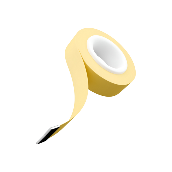 Sarı yapışkan bir bant rulosu. Genellikle el yapımı, onarım ve etiketleme gibi çeşitli amaçlar için kullanılır..