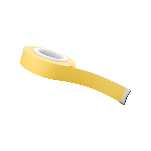 Sarı yapışkan bir bant rulosu, genellikle el işi, onarım veya etiketleme gibi çeşitli amaçlar için kullanılır..