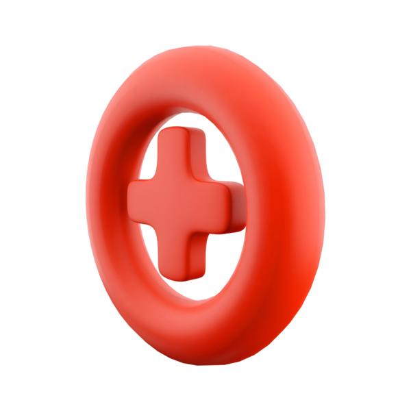 Çapraz sembollü kırmızı bir can simidinin 3 boyutlu temsili, güvenlik ve acil durum yardımı öneriyor..