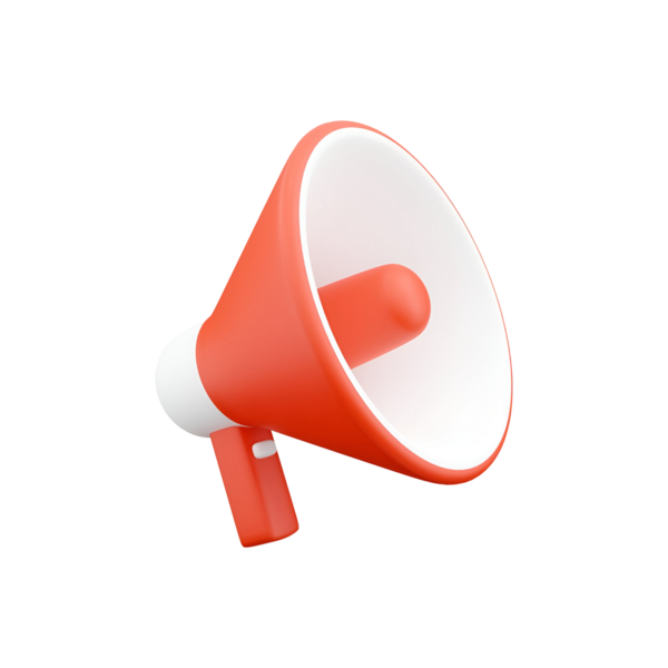 Canlı kırmızı bir megafon, çeşitli ortamlarda sesi ve iletişimi güçlendirmek için tasarlanmış..