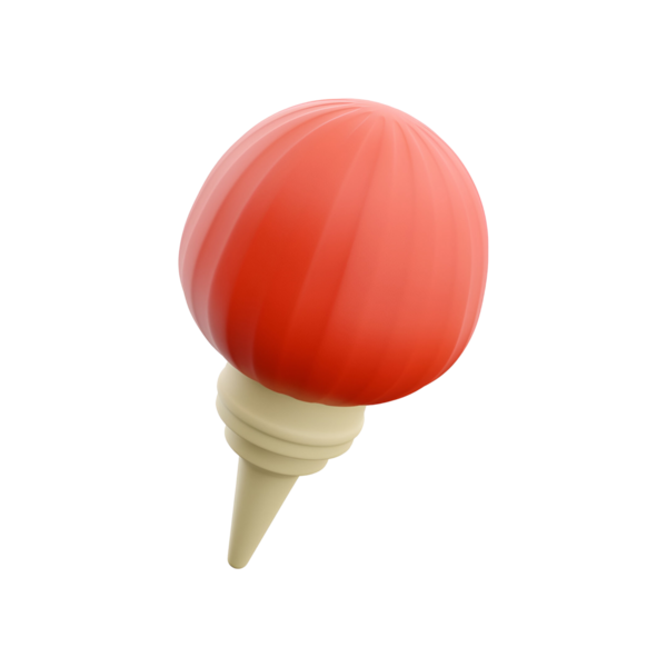 Görsel cazibe ve illüstrasyon amaçlı tasarlanmış yuvarlak kepçeli stilize kırmızı bir dondurma külahı..
