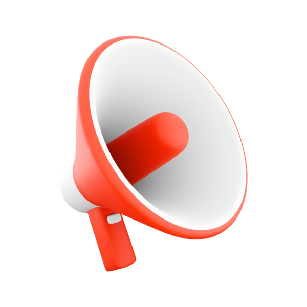 Sesi yükseltmek ve mesajları etkili bir şekilde iletmek için tasarlanmış kırmızı ve beyaz bir megafon..