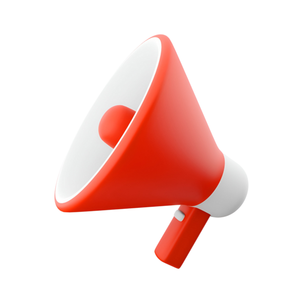 Sesi yükseltmek ve mesajları etkili bir şekilde iletmek için tasarlanmış kırmızı bir megafon..