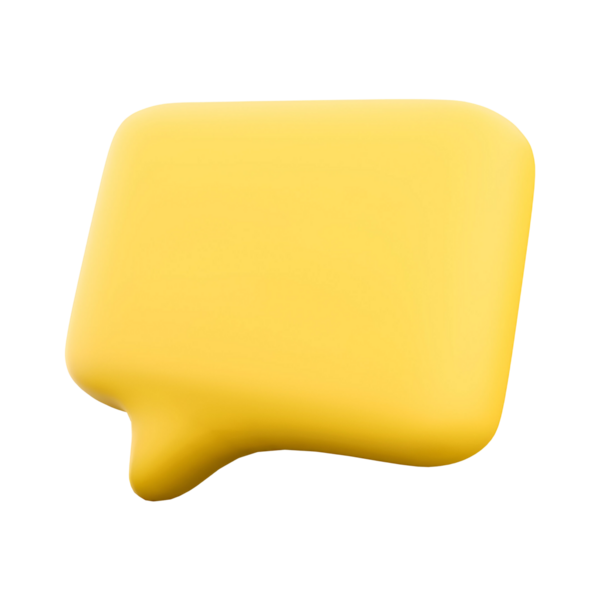 Üç boyutlu sarı konuşma balonu, iletişimi ve diyaloğu simgeliyor..