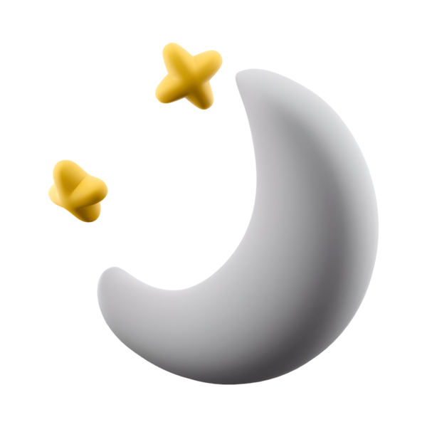 Hilal ay ve iki yıldızın yer aldığı basit bir grafik, geceyi ve sükuneti simgeliyor..