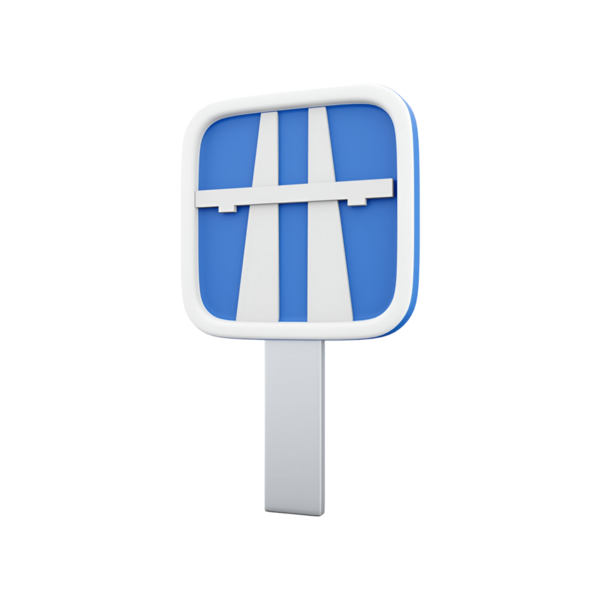 Otoyol ya da otoyolu gösteren bir tabela, mavi arka plan ve şeritleri temsil eden beyaz çizgiler ile tasarlanmış..