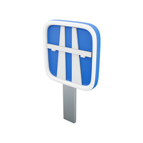 Beyaz çizgileri olan mavi bir yol işareti. Otoyol ya da otoyolu gösteriyor..