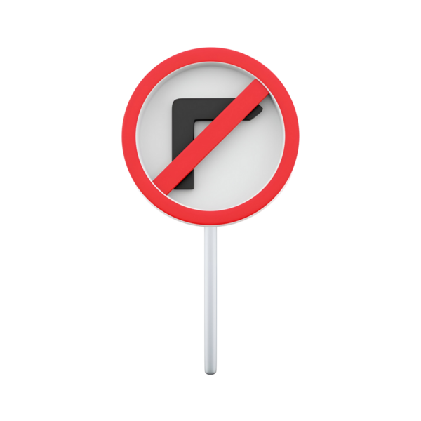 Sağa dönüş olmadığını gösteren bir trafik işareti, sağa dönüş oku boyunca çapraz çizgisi olan kırmızı bir daire..