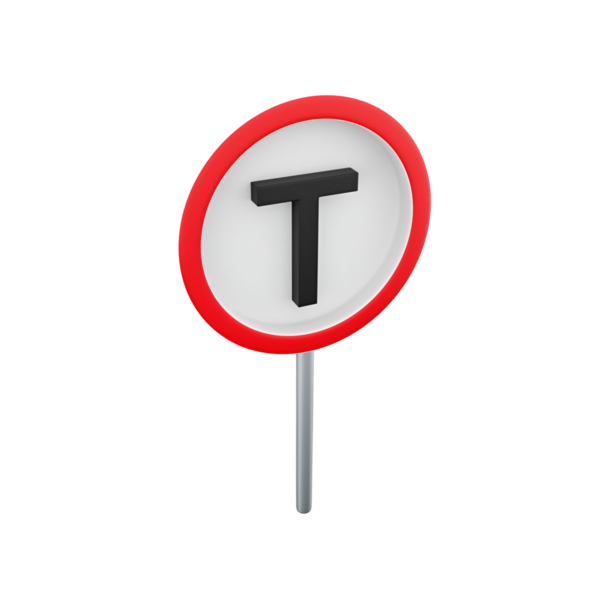 Kırmızı kenarlı yuvarlak bir tabela ve ortasında siyah bir 'T' harfi, muhtemelen bir ulaşım ya da ulaşım istasyonunu gösteriyor..